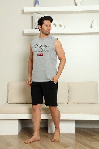 Nisanca Sportif %100 Pamuk Şortlu Erkek Pijama Takımı Gri