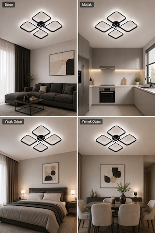 AvizeGO Nuvo Led Plafonyer Avize 3 Renk Kumandalı Siyah