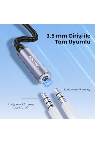 Rocoren Dac Çipli Type-c To 3.5mm Jack Aux Ses Dönüştürücü Çevirici Kablo Adaptör