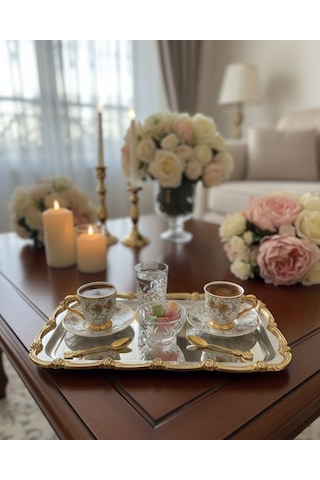 Gold- Gümüş Nişan Tepsisi Dikdörtgen Sunum Tepsisi Söz & Nişan Yüzük Tepsisi, Kahve Sunum Tepsisi Altın - Gümüş