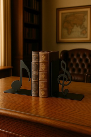 Nota Ve Sol Anahtarı Figürlü Metal Kitap Tutucu 2 Li Set Müzik Temalı Masa Üstü Dekor