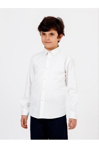 Zekids Çocuk Klasik Beyaz Uzun Kollu Gömlek-15783 Beyaz