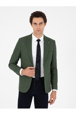 Cacharel Haki Slim Fit Yün Karışımlı Balıksırtı Spor Ceket Yesıl