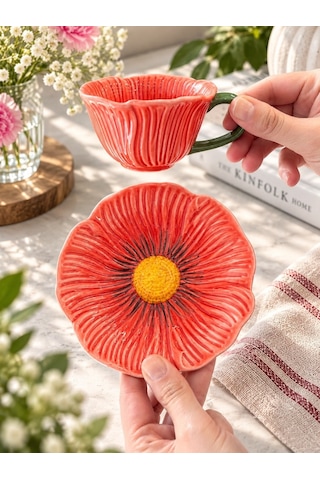 2 Kişilik Petal Orange Kahve Fincanı Seti-7617 Çok Renkli