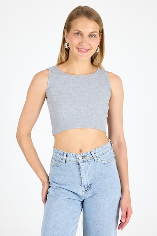 Arma Yıldız Kadın Pamuklu Fitilli Halter Yaka Kalın Askılı Crop Gri Gri