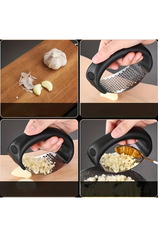 Eastmeeetwest--1pc Paslanmaz Çelik Sarımsak Ezici - Manuel Sarımsak Öğütücü Ve Kırıcı, Güç Gerekmez, Metal Yapı, Yurtlar Ve Ev Kullanımı İçin Temel Mutfak Aparatı Siyah