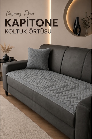 Kaymaz Taban Kapitone Koltuk Örtüsü Çekyat Koruyucu 70x190 Cm Gri