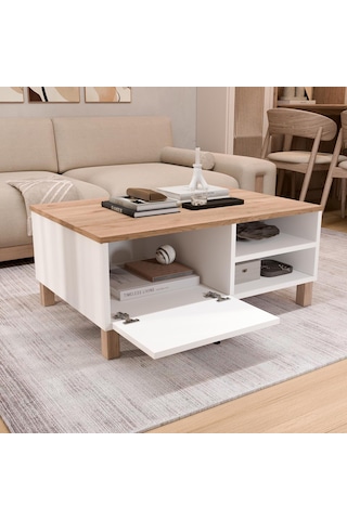 Robin Home Alaska Tv Ünitesi Orta Sehpa Kitaplık Konsol Ahşap Ayaklı 4'lü Set Ahşap-beyaz