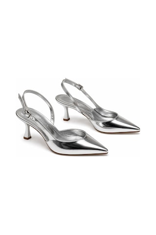 Asmi Shoes Kadın Siena Gümüş Ayna 7 Cm Topuklu Sivri Burun Arkası Açık Atkılı Ayakkabı GÜMÜŞ