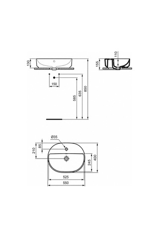 Ideal İ.life O Tezgah Üstü Oval Lavabo 55 Cm White Beyaz