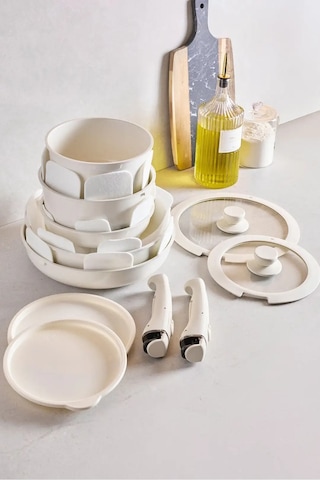 Beta 15 Parça Seramik Döküm Tencere Tava Seti Beige 17649 Bej