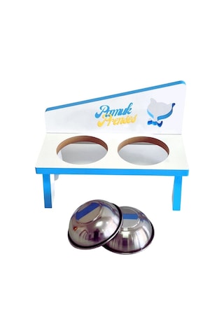 LİVA AHŞAP Kedi Ve Köpek Mama Ve Su Kabı - 2'li Çelik Kasel