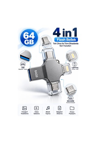 Kompakt Ve Taşınabilir Tasarıma Sahip 64gb Lightning Type C Usb Microusb Çoklu Kullanımlı Flash Bellek