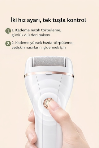 Exenar - Beyaz - Şarjlı Nasır Törpü Makinesi Ayak Bakım Topuk Nasır Törpüsü Nasır Temizleme 2 Kademeli 500mah Şarjlı