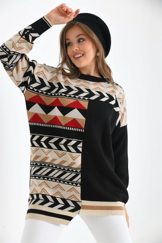 Ftz Women Kadın Etnik Desen Bluz Siyah 21-6269-siyah Siyah
