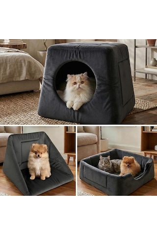 3in1 Kedi Köpek Yatağı Ve Oyujn Evi - Üç Fonksiyonlu Kedi Ve Küçük Irk Köpekler İçin Yatak-minder-yuva - 50 X