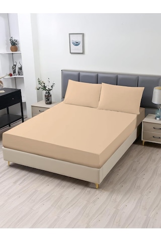 Lexroo Ranforce Akfil Bej Lastikli Çarşaf Yastık Kılıflı Tek Çift Kişilik Battal Boy Fitted Çarşaf