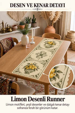 Vivanni Home Yıkanabilir Dikdörtgen Runner Günlük Kullanıma Uygun, Pratik Ve Uzun Ömürlü Limon Beyaz