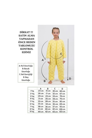 Kız Erkek Çocuk Kalın Elyaf Dolgulu Premium Kalite 2.5 Tog Desenli Uyku Tulumu Sarı - Siyah