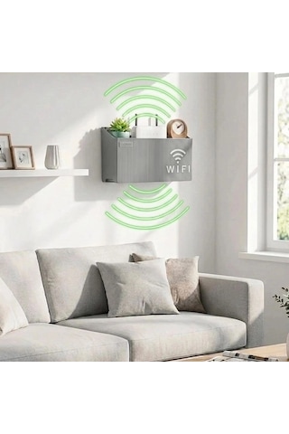 Duvar Tipi Wi-fi Modem Saklama Kutusu Gri Kablo Düzenleyici Router Raf Organizer 5047 Belirtilmemiş