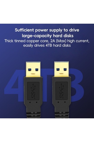 Usb 3.0 Erkek - Usb 3.0 Erkek Çift Uçlu Usb Kablosu, Uzunluk: 0.6m Siyah