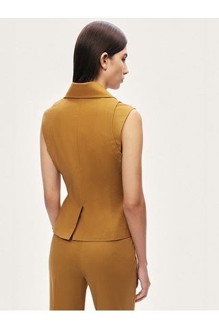 Nocturne Gold Detaylı Kruvaze Yelek Camel