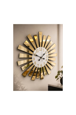 Pey Aksesuar Aynalı Pleksi 40x40 Cm Piyano Model Sayılı Ev Hediyelik Duvar Saati Beyaz,gold