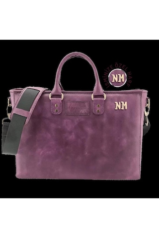 İsme Özel Günlük Kullanım El Omuz Evrak Laptop Çantası - %100 Deri - Ac09004 - Mor-134429 Siyah
