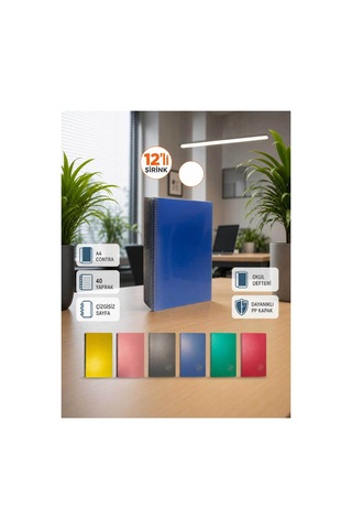 Pp Kapak Spiralli 40 Yaprak A4 Çizgisiz 12 Adet Defter Çok Renkli