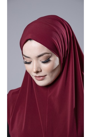 Hürrem Bone Bordo Pratik Hazır Geçmeli Tesettür Eşarp Sandy Kumaş Düz Hijab 2308 16