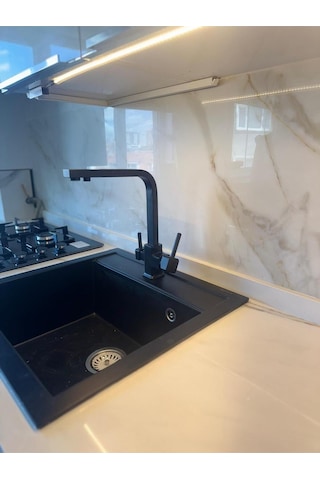 Paslanmaz Pirinç Arıtmalı Kare Siyah Eviye Bataryası Siyah