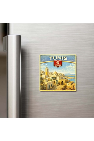 Retro Tunus Tunus Şehri Temalı Vintage Buzdolap Magneti 9x9 Cm