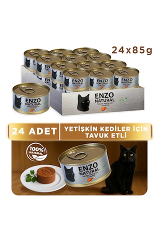Enzo Natural Tavuk Etli Konserve Yaş Kedi Maması 85 Grx24