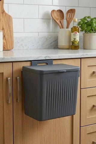 Askılı Ve Yapışkanlı Mutfak Ve Banyo İçin Pratik Çöp Kovası 8lt Antrasit
