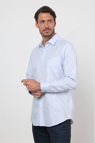 İmza Mavi Sert Yaka Uzun Kol Cepli Comfort Fit Pamuk Gömlek 1004260171 2XL