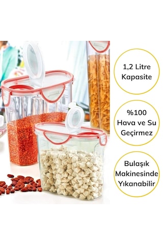 Buffer Kilitli Kapaklı Contalı Hava,su Sıvı Geçirmez 1,2 Litre Erzak Saklama Kabı-sa580 Sku: Smg8690010589507 Açık