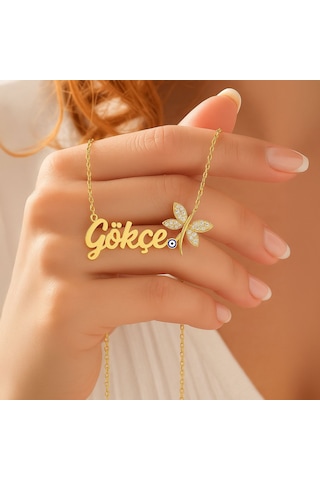 Nazar Mineli Yusufçuk İsimli Altın Kaplama Gümüş Kolye Gold