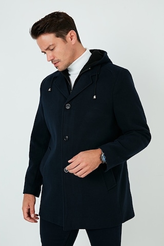 Buratti Çıkarılabilir Kapüşonlu Kırçıllı Slim Fit Kaşe Erkek Kaban 5841013 Lacivert