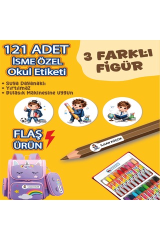 Okul Etiketi Kalem Defter Etiketi Neşeli Çocuk Özel Isim Yazılabilen Etiket - 121adet