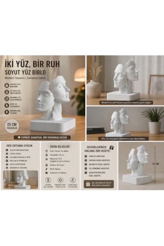 İki Yüz, Bir Ruh Soyut Yüz Biblo 3d Baskı Pla Modern Dekoratif Heykel 25 Cm İki Yüz, Bir Ruh Soyut Yüz Biblo 3d Baskı Pla Modern Dekoratif Heykel 25 Cm