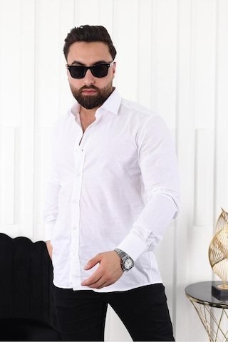 Mcz Giyim Beyaz Renk Uzun Kollu Cepsiz Klasik Regular Erkek Gömlek 10004