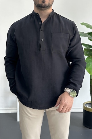 Erkek Hakim Yaka Yarım Patlı Cepli Gömlek Siyah Edw361 Siyah