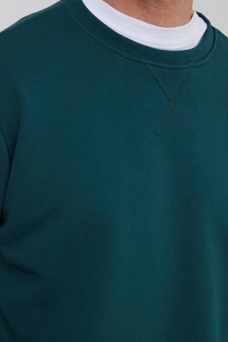 Tudors Unisex Relax Fit Rahat Kesim %100 Pamuk Basic Yeşil Bisiklet Yaka Sweatshirt-35147 Yeşil