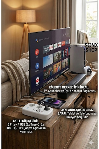 2500w Çoklu Priz 2 Metre - 3 Lü Ac Priz +5 Usb Çıkışı Akım Korumalı Alev Almayan Gövde, 3 Çıkışlı - 10 Metre - Beyaz