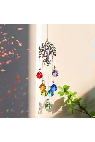 Hangfox "k9 Kristal Cam 'yaşam Ağacı' Güneş Yakalayıcı, Işık Yansımalarıyla Bahçe Penceresi Ve Zil Dekorasyonu"