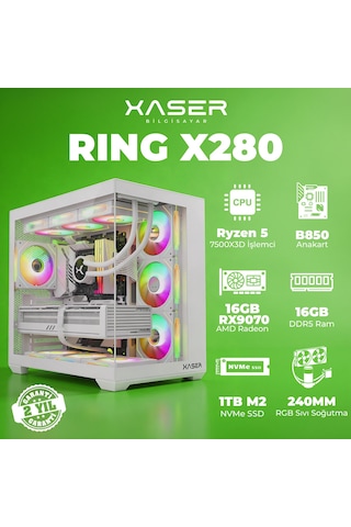 Xaser Ring X280 R-5 7500X3D 16 GB   1 TB M.2 Nvme  SSD 16 GB RX9070 Free Dos Masaüstü Oyuncu Bilgisayarı
