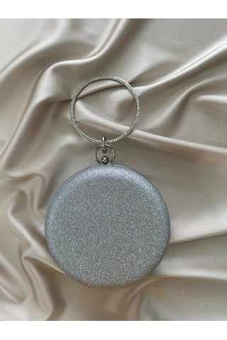 Öznora Gümüş Simli Yuvarlak Abiye Clutch Çanta Std