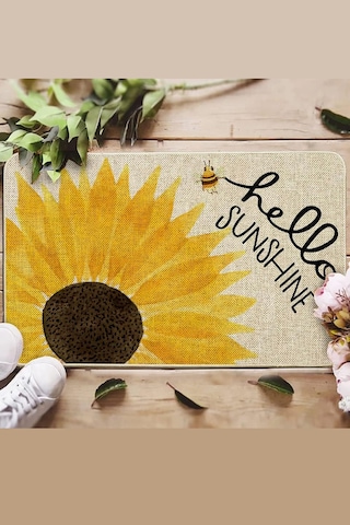 Valerine Life Günebakan Ay Çiçeği Merhaba Yaz Temalı Welcome Hoş Geldiniz Kapı Önü Paspası 45x70cm Sarı