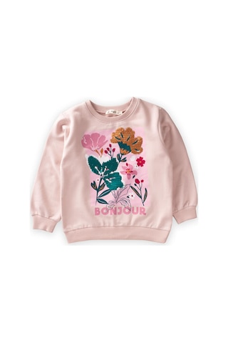 Cigit Çiçek Baskılı Pullu Sweatshirt 1-6 Yaş Pudra Pudra