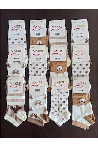 Vakre Bayan 12'li Pamuklu Desenli Soket Çorap Çok Renkli